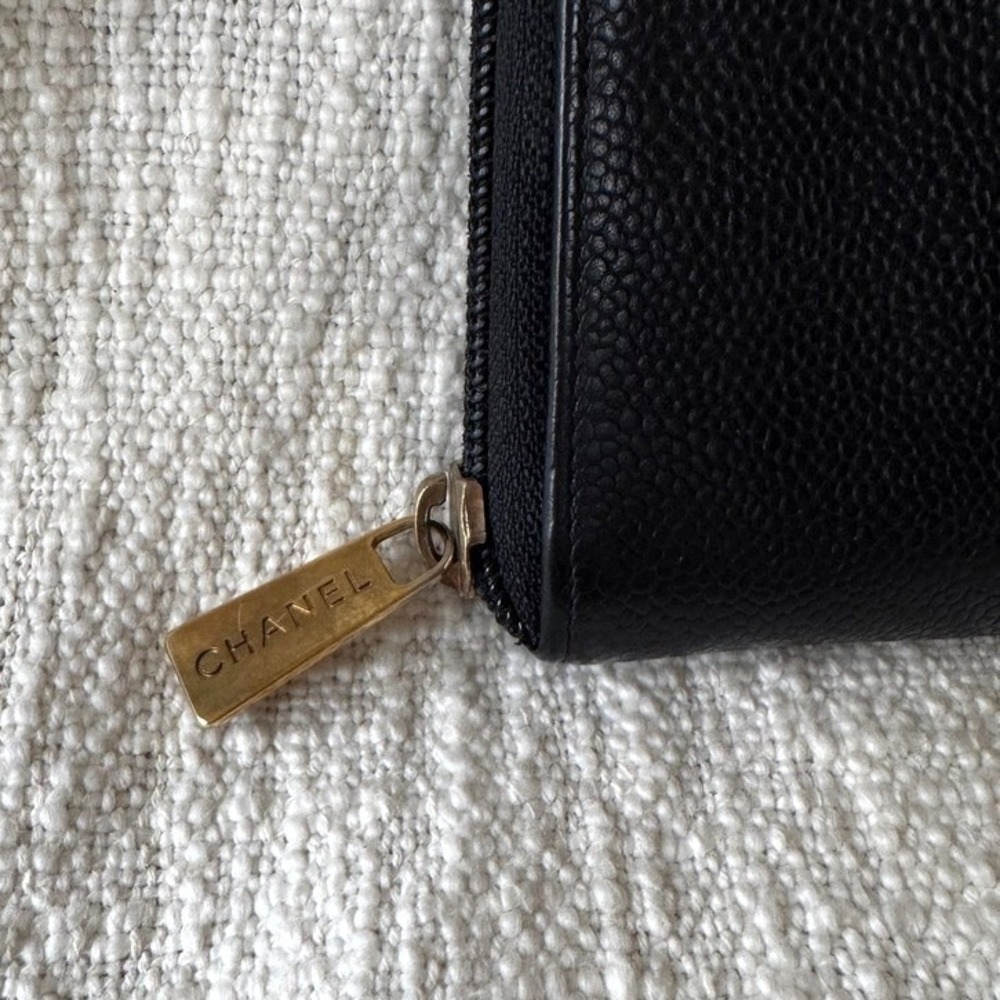 Vintage CHANEL Black Caviar Leather Zip Around Wallet‎ Coin Card Holder Pouch - Picture 2 of 8